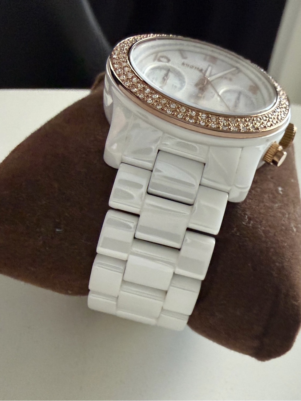 Michael Kors MK5269 Ladies White Ceramic Watch RoseGold Swarovski Crystals Bezel - Picture 8 of 13